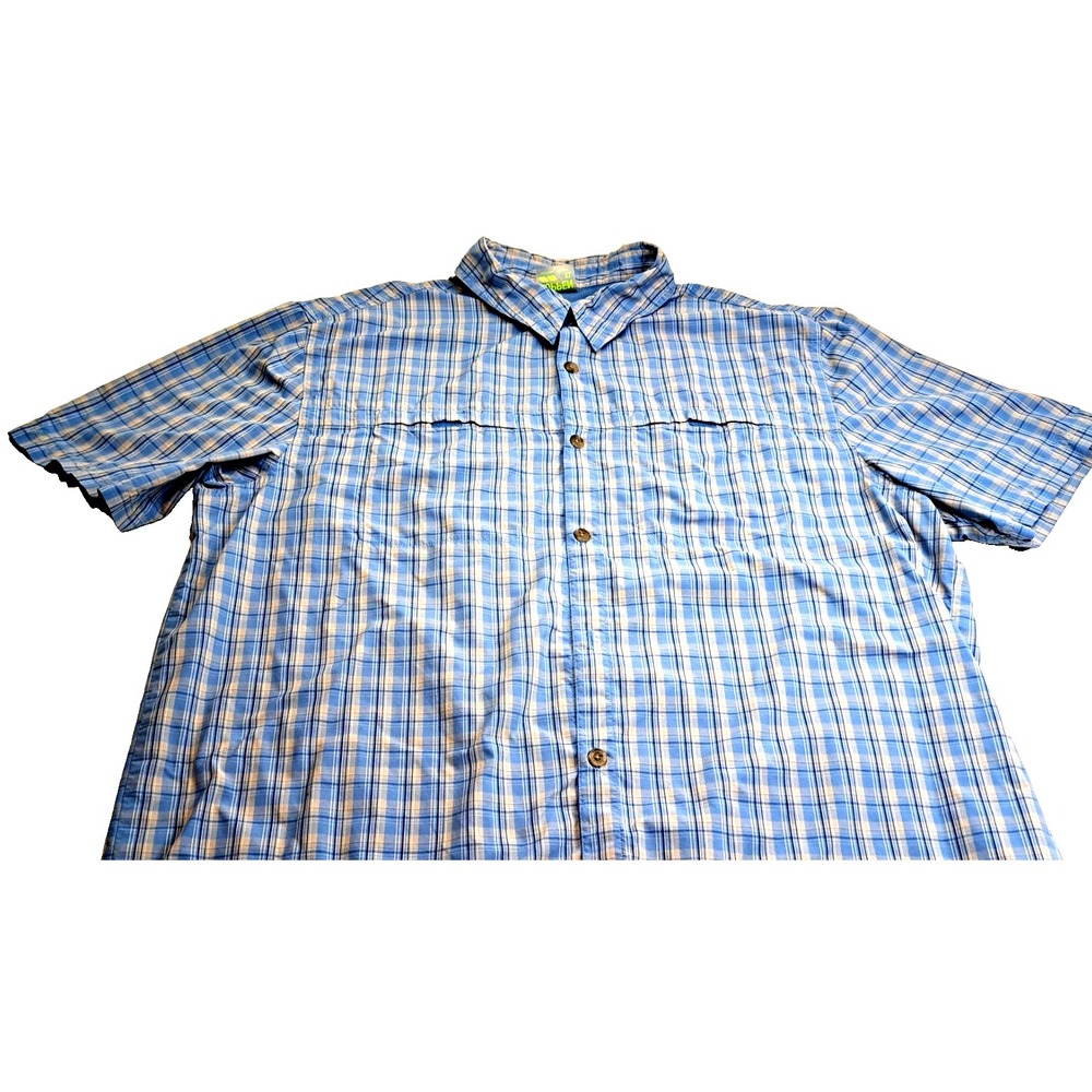 Koppen Nylon Shirt Mens XL Blue Plaid Short Sleeve Button Breathable Lightweight